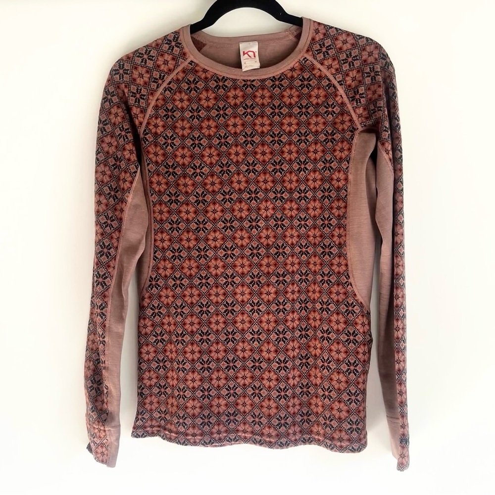 Kari Traa Snowflake Pattern 100% Wool Base Layer Top Size Medium in Rose